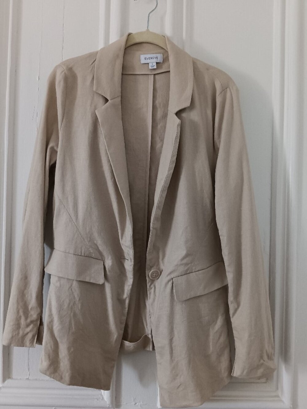 Evereve womens Linen Blazer Size Small Neutral Minimalist Coastal
